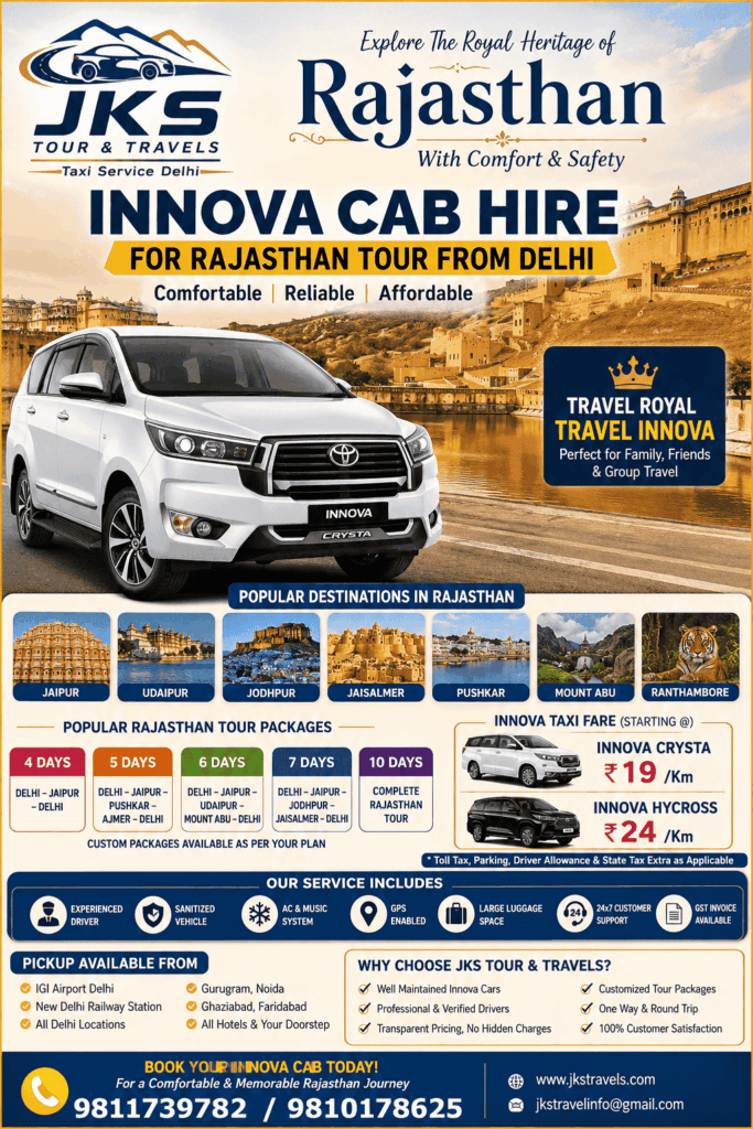 Innova Crysta cab hire for Rajasthan tour from Delhi